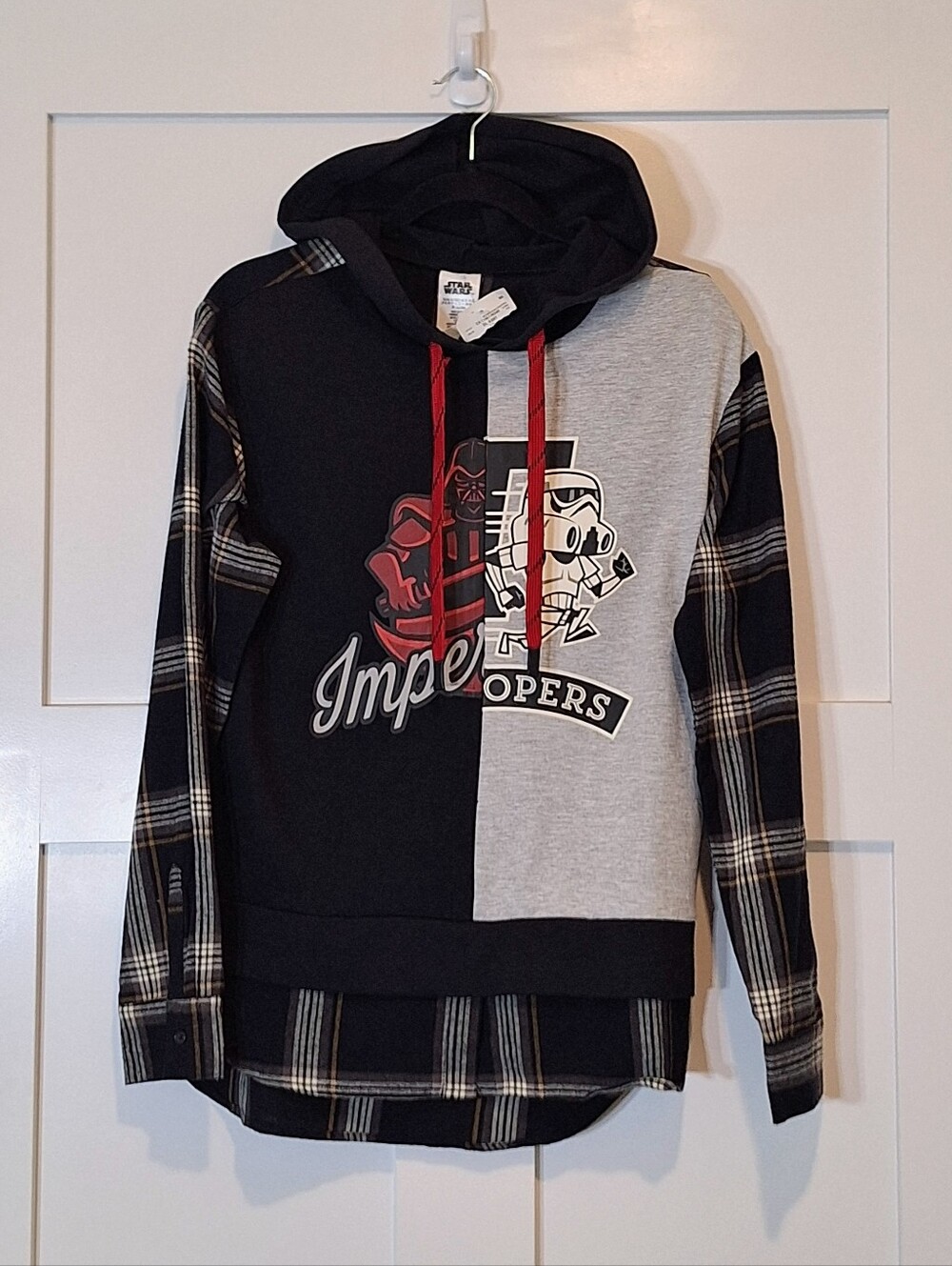 Disney Parks Star Wars Imperial Storm Troopers Patch Work Hoodie Plaid Sleeve XS